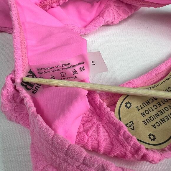 KB KINIS| Cheeky Bikini Set‎ Textured Floral Print Azalea Pink Tie-Back Top Sz S - Picture 14 of 15